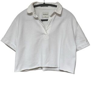 {A&F} "Soft Collection" White Short Sleeve Cropped Polo Collar Sweatshirt
